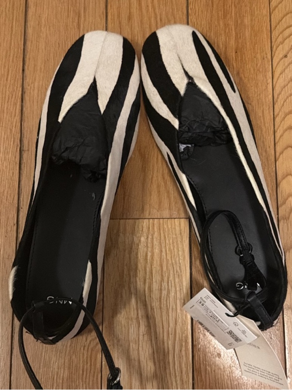 Mango Pony Hair Zebra Flats (size 8)